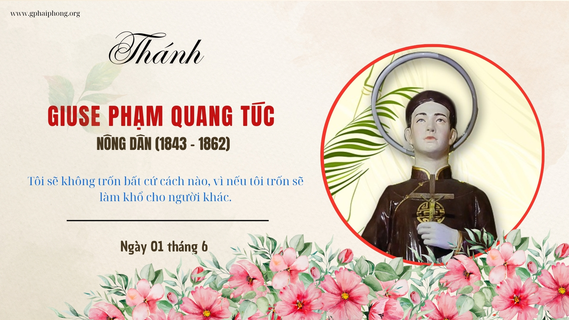 Thánh Giuse Phạm Quang Túc, tử đạo ngày 01 tháng 6 năm 1862